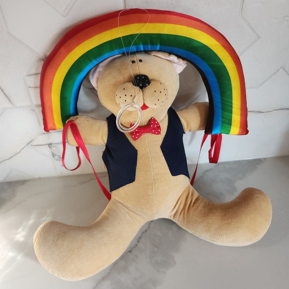 Vintage 1980‎ Dakin Anne Klocko Rainbow Paragliding Teddy Bear Plush Hanging Toy